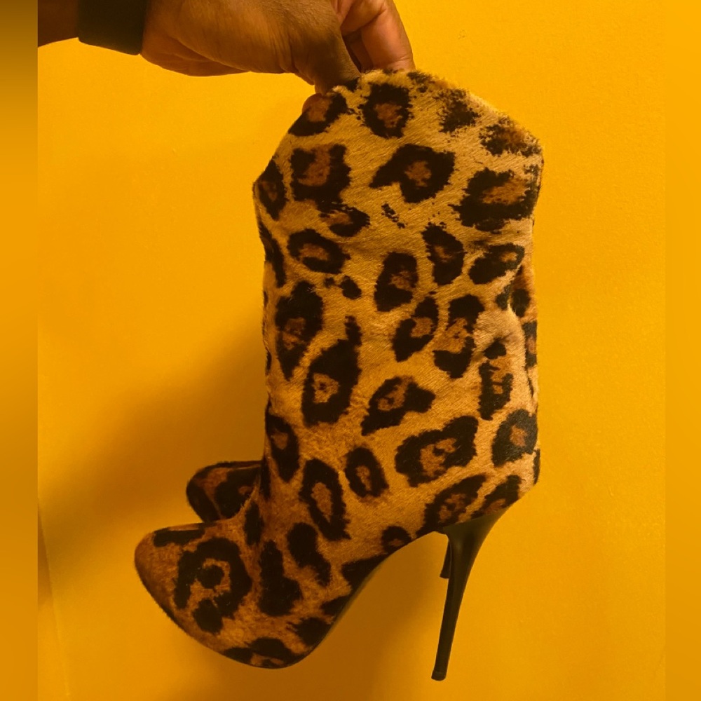 Giuseppe Zanotti Women Brown Ankle Boots Fur Leopard Print Heels Booties - Picture 2 of 13